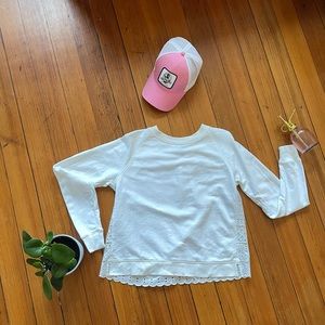 Labor Day White Lace Back Sweatshirt J Crew NWOT Cotton